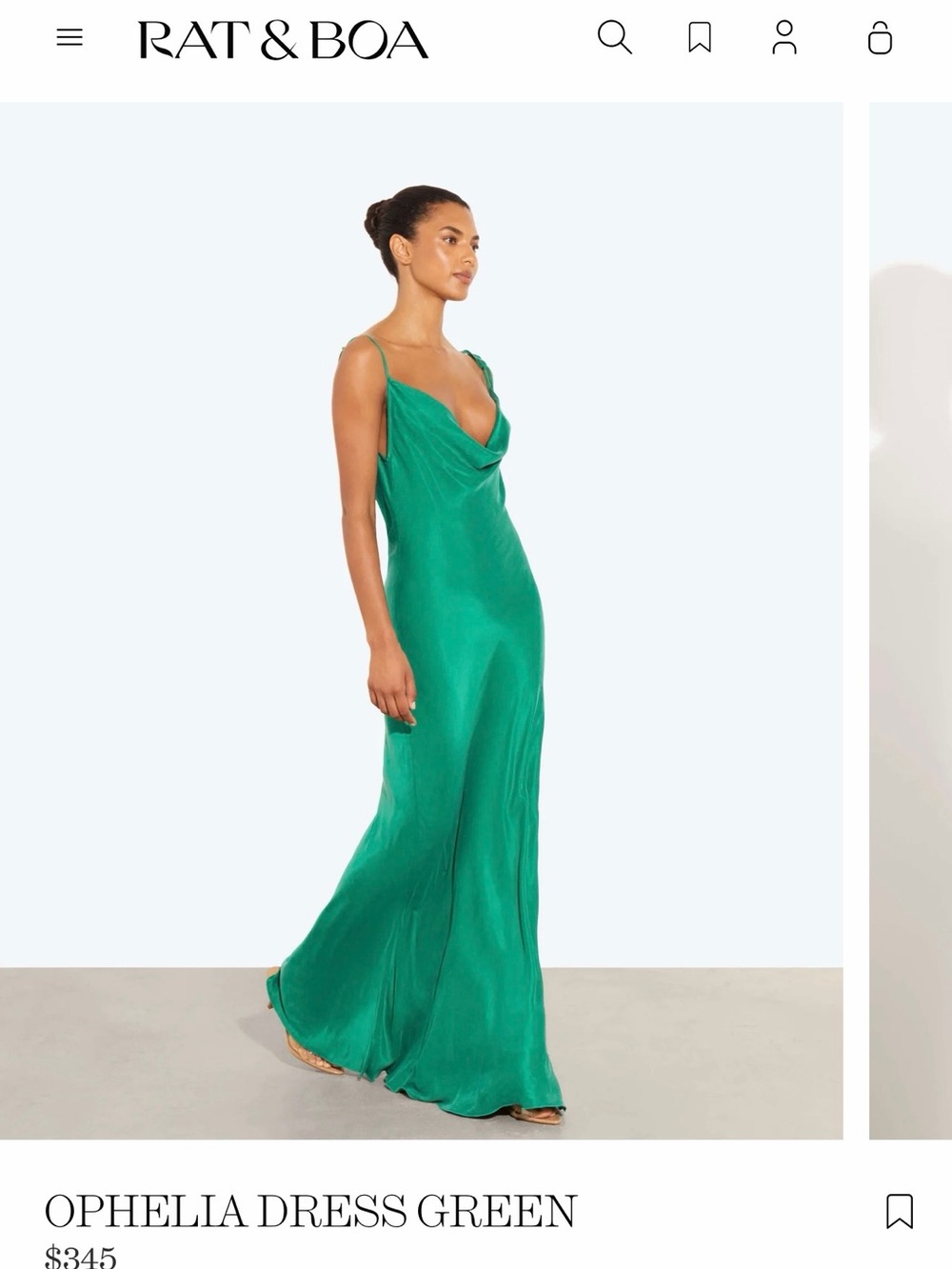 Rat & Boa Emerald Green Cowl Slip Maxi Dress